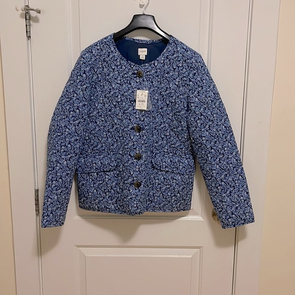 J.Crew Blue Quilted Jacket Size 8 - Picture 4 of 13